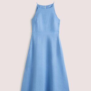 Boden Halterneck Linen Midi Dress Riviera Blue Size 12